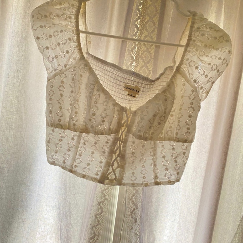 Coquette milkmaid puff sleeve eyelet top